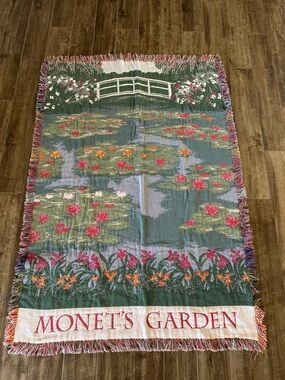 Monet's Garden Woven Throw Blanket - Green Floral